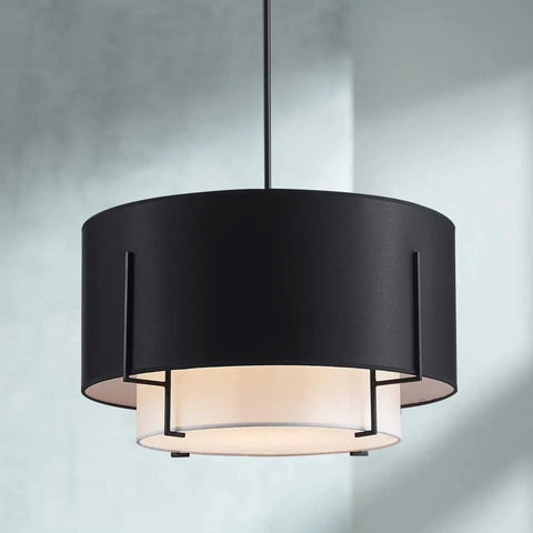4 Light Dope Modern Black Fabric Chandelier For Dining Room Farmhouse Drum Style Pendant Light Fixture With Adjustable Down Rod