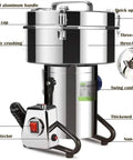 Powerful 2000g Stainless Steel Electric Grain Grinder Mill with control panel, thickened handle, and durable blades