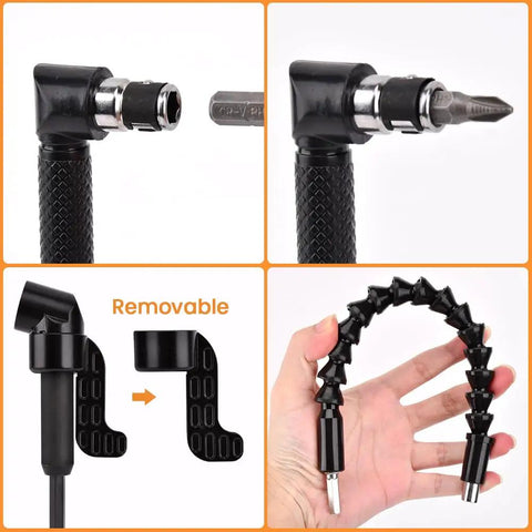 Tough As Nails 17 Piece Flexible Drill Bit Extension Kit With Pro Grade 360 Rotating Socket Adapter showing flexible shaft and adapter.