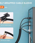 All In One Cable Management Kit For TV Desk And Car With 188 Pcs showing self-wrapped cable sleeve organizing cords