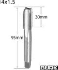 Pro Grade M14 X 1.5 Tap And Die Set showing 3.74 inch tap with 30mm head for accurate threading and fast chip removal