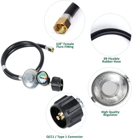 Three Foot Propane Hose Regulator With Gauge For Weber Charbroil Nexgrill Cuisinart Grills Patio Heaters And Fire Pits Low Pressure