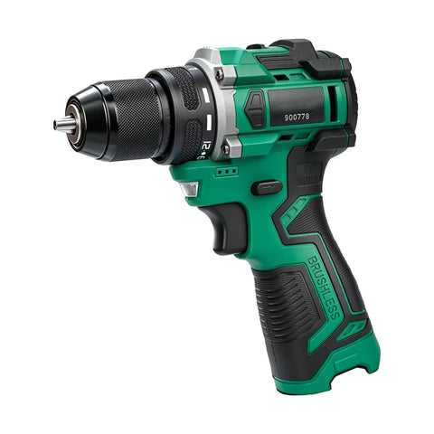 Boss Grade Brushless Cordless Drill Driver With Quick Swap Metal Keyless Chuck, featuring ergonomic design and brushed finish.