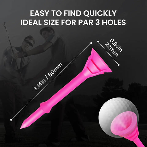 Bulk Pink Golf Tees Set With Gift Box, Unbreakable Plastic Tees You Can Reuse, Anti Slip Big Cup Design, 3 1/4 Inch Length, 25 Pack
