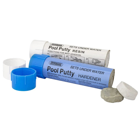 Pool Putty 2 Part Set For Easy DIY Pool And Spa Repairs Underwater Or Above Surface Leaks, visible resin and hardener tubes