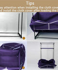 Heavy Duty Foldable Closet Wardrobe Featuring Sturdy Steel Pipe Frame And Portable Clothes Organizer With Long Hanging Rod and tips for installation.