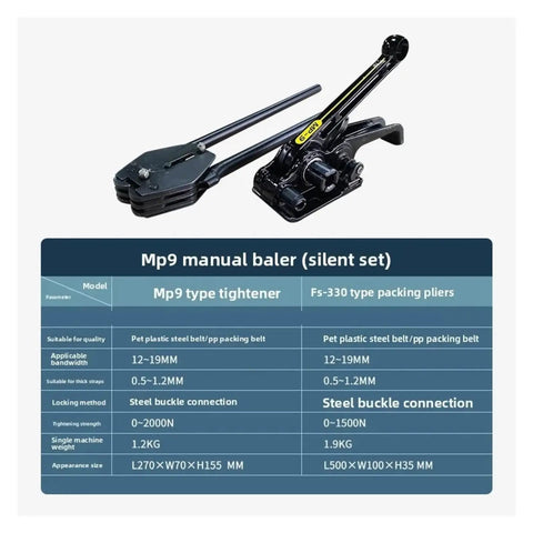 Heavy Duty Silent Manual Strapping Machine Kit With Reinforced Tensioner And Sealer Pliers Aerospace Aluminum工具与尺寸参数表