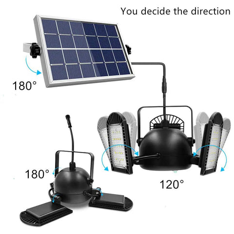 Premium Solar Pendant Light With Remote Control And Sixty Leds illuminates indoor outdoor spaces with adjustable solar panel and LED angles.