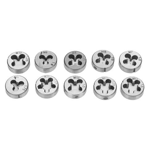 Precision Hand Screw Tap And Die Set For M6 To M12 Threads Featuring Heat Treated Industrial Bearing Steel, CNC Machined Cutting Teeth, Heavy Duty Socket Wrench For Rigorous Mechanical Fabrication Projects And Pro Level External Thread Cutting Work. M6-M12 die set