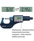 Digital Micrometer 0 To 25 mm And 0 To 1 Inch, Pro Grade Precision, LCD display showing measurements in metric and inch units.