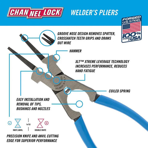 Image of 9 Inch Pliers With XLT Xtreme Leverage Technology For Less Hand Fatigue Polished Finish Groove Nose For Superior Spatter Removal