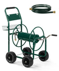 Heavy Duty Garden Hose Reel Cart With Four PU Wheels And Storage Basket Holds Up To 300 Ft Of 5/8 Inch Hose