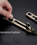 Heavy Duty Stainless Steel Door Chain Lock With Two Inch Ventilation Gap shown with insurance button in use.