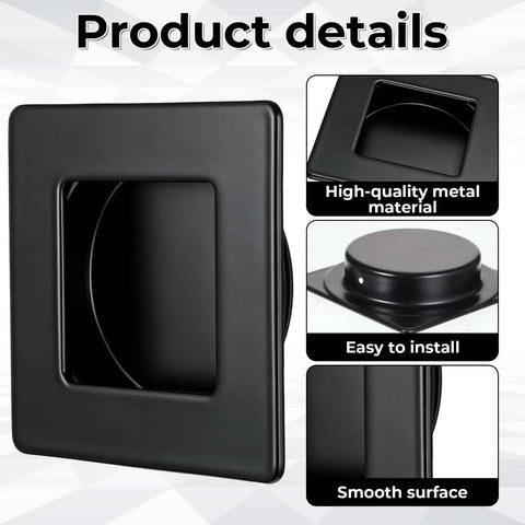 Two Pack Square Recessed Finger Pulls For Sliding Closet Doors, close-up view with ergonomic grip, black metal finish