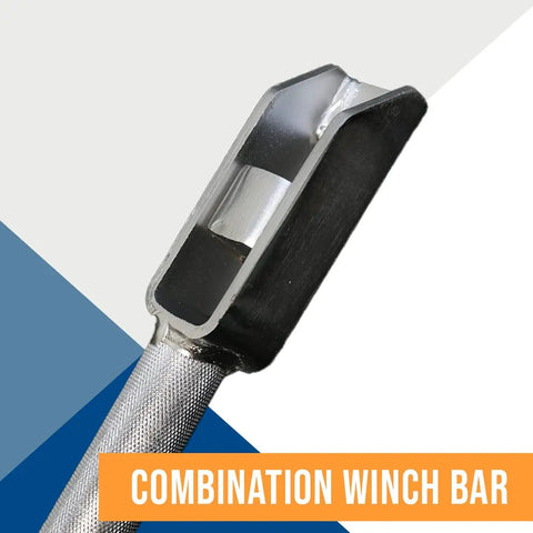 Beefy Chrome Combination Winch Bar With Non Slip Grip For Flatbed Winches And Chain Binders Thirty Four And A Half Inch Leverage Tool With Rounded Head And Square End Heavy Duty Steel For Extra Torque And Easy Load Tightening, chrome close-up