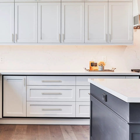 Installed 10 Pack 5 Inch Brushed Satin Nickel Cabinet Handles (128mm) For Kitchen Cabinets And Drawers in modern kitchen