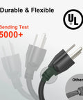 Heavy Duty Outdoor Extension Cord 50 Foot Waterproof 12 Gauge 3 Conductor SJTW Flexible Copper 3 Prong Power Cable NEMA 5-15P To 5-15R For Lawn Garage And Yard UL Listed Rainproof Built Tough For Any Outdoor Job. UL logo and 5000+ bend test