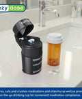 Two In One Pill Crusher And Cutter With Built In Storage, Travel Ready, Stainless Steel Blade, Removable Drinking Cup, BPA Free