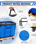 Top Shelf Heavy Duty Vinyl Basket Truck Glide Smooth Industrial Laundry Hamper Commercial Service Cart With Sturdy Wheels Blue Cover showing details