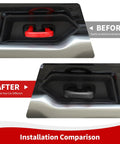 Before and after installation of rubber Tow Hook Cover For Chevy Silverado 1500 2007 To 2024 Front Bumper Rubber Black Accessory Fits GMC Sierra 1500.