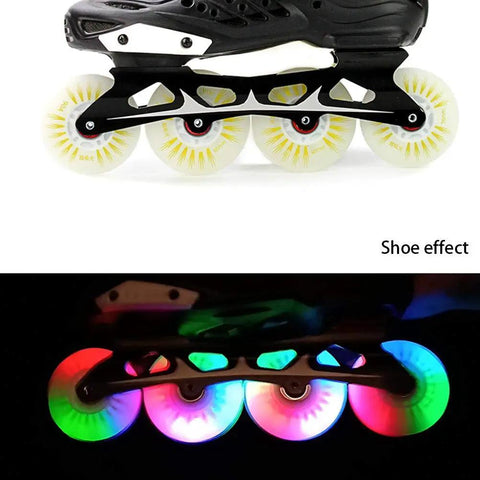 Eight Pack Inline Skate Wheels With ABEC 9 Bearings Light Up 68mm 70mm 72mm 76mm For Kids And Adults lit in darkness