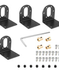 Pack of 4 black 37mm DC gear motor brackets with hex couplings and screws for robotics and hobby projects.