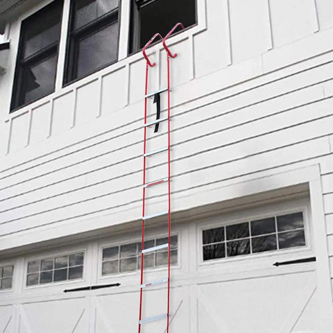 Emergency Fire Escape Ladder For Three Story Homes With Anti Skid Rungs Portable Quick Deploy 25 Foot Window Ladder For Easy Evacuation And Safe Escape From Upper Floors Fits Most Windows attached to a house window
