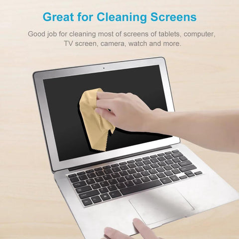 Beige microfiber cleaning cloth, 6x7 in, for laptop screens and electronics