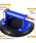 Beefy 10 Inch Metal Vacuum Suction Cup With Metal Handle And Brass Pump For Glass Lifting Up To 265 Lbs, showing parts labeled