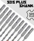 SDS Plus Rotary Hammer Drill Bit Set, 10-pack, carbide-tipped, silver drill bits