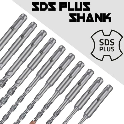 SDS Plus Rotary Hammer Drill Bit Set, 10-pack, carbide-tipped, silver drill bits