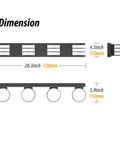 Diagram of dimensions for Lit Four Light LED Vanity Fixture In Matte Black With White Acrylic Shades, 28.4 Inch Long, 6000K.