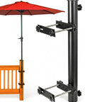 Heavy Duty 304 Stainless Steel Patio Umbrella Holder Fits Up To 2 Inch Umbrella, Deck Railing Mount In Black Weatherproof Outdoor Stand