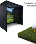 Launch Pro Ball Data Launch Monitor for indoor and outdoor golf setup with simulator tent and practice mat.