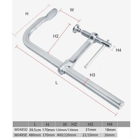 Heavy Duty Large Steel Ratcheting F Clamp For Welding Woodworking Metal Fabrication, 480mm size, durable alloy steel build.