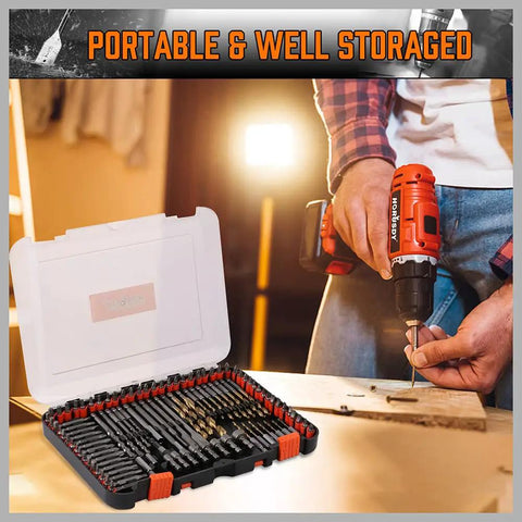 Impact Drill Bit Set 112 Piece With One Fourth Inch Hex Shank For Impact Drivers And Screwdrivers Includes Wood Metal Cement Bits