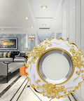 XYIANG Vintage Resin Downlight Round Recessed Lighting Housing Trim Kits Led Recessed Lighting Led Round Ceiling Light Kit Ceiling Lights Fixture Or Flat Baffle Trim,White-3W with ornate gold design.
