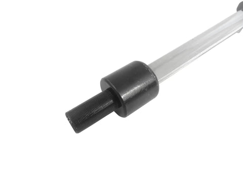 Close-up of Quick-Adjust Vertical Workbench Hold Down Clamp For Three Quarter Inch Dog Holes, showing serrated post and cast zinc build.