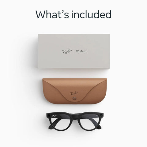 Gen 2 Headliner Smart AI Glasses With 3K Ultra HD Video package with glasses, case, and box laid out.
