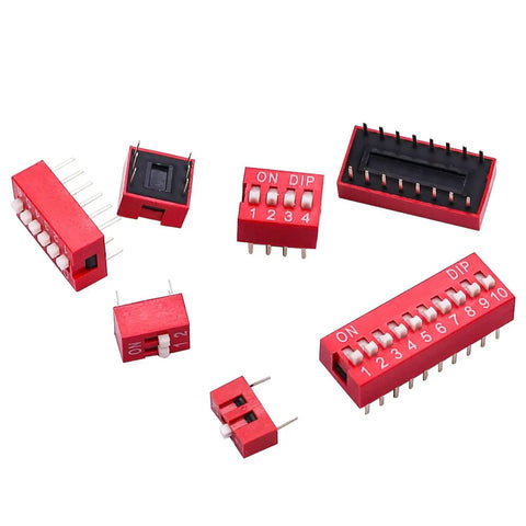 35 Piece Dip Switch Kit With Double Row On Off Slide Type Dip Switches 1 2 3 4 6 8 10 Position 2.54mm PCB Mountable Red Toggle Switches