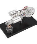 Stirling Engine Model With Colorful LED Light, Cool Hands On Educational DIY Power Generator Toy That Converts Heat Into Electricity on black base