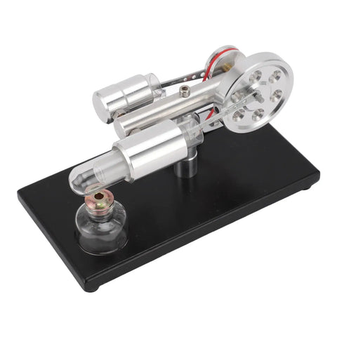 Stirling Engine Model With Colorful LED Light, Cool Hands On Educational DIY Power Generator Toy That Converts Heat Into Electricity on black base