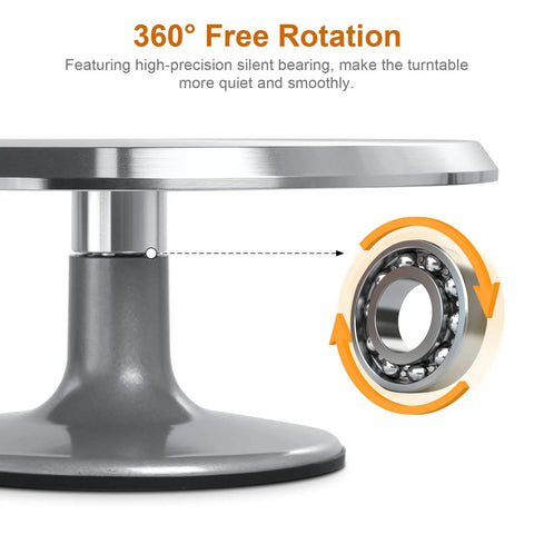 Side view of 12 Inch Cake Stand With Non Slip Turntable Aluminum Construction For Cake Decorating Spinner Round Display Tray