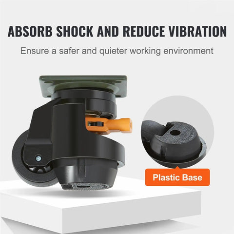 Close-up of Heavy Duty 4Pc Swivel Caster Wheel with plastic base, adjustable shock absorption, designed for smooth mobility.