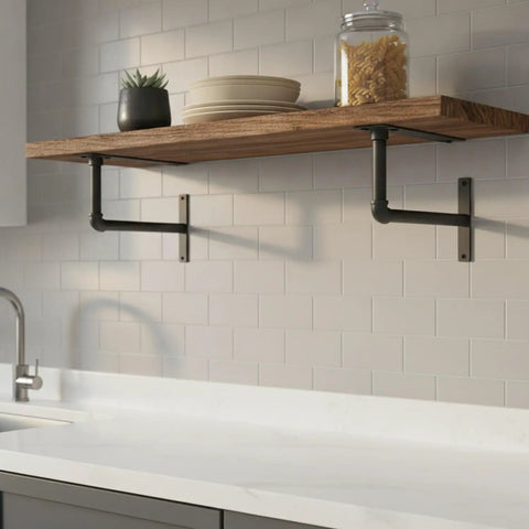 Industrial Pipe Shelf Bracket Wall Mount For Floating Shelves In Living Room And Kitchen Heavy Duty Black Iron Pipe Support