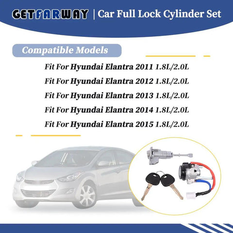 Lock Cylinder Set For Hyundai Elantra 2011-2016 Plug-And-Play Ignition Switch Front Left Door Lock And Two Universal Keys