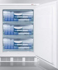 Inside view of a Heavy Duty Commercial Upright Freezer With Sleek Stainless Steel Door And Secure Factory Lock, showcasing three spacious drawers.