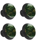 Four Pack Dope Dark Green Marble Texture Drawer Knobs Premium Crystal Glass Cabinet Handles with black base for kitchen upgrade.