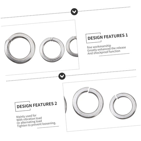 600 Piece Stainless Steel Spring Washers Set With Split Gasket Washers For Electrical Connections And Automotive Applications, Assortment Kit For Secure Corrosion Resistant Fastening In Household And Marine Use, split ring close-up