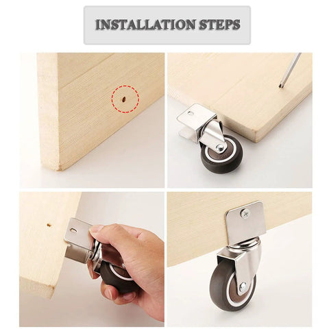 Installation steps for No Hassle 2 Inch TPE Rubber Caster Wheels With Quiet Swivel Casters And Secure Safety Brakes Rock Solid U Bracket.